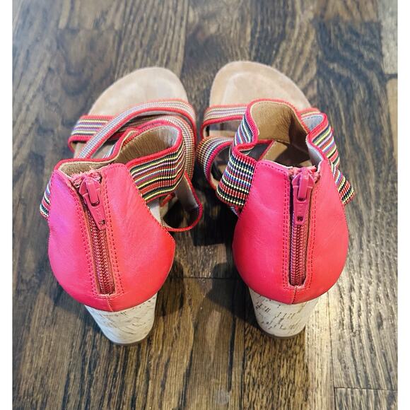 Sofft Multicolor Elastic Crisscross Cork Wedge Sandals Zipper Boho Chic Size 8.5 - Picture 6 of 10